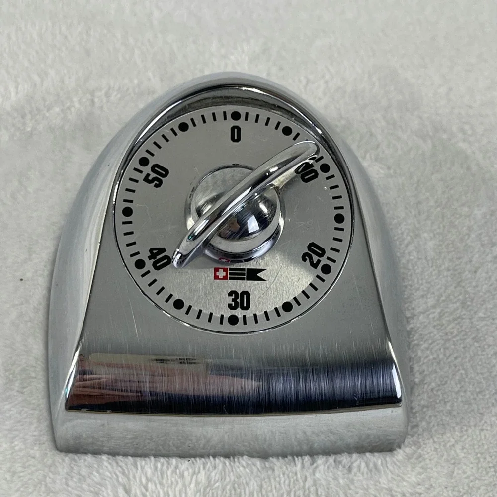 *READ -Vintage Chrome Kitchen Timer 60 Minute Manual Wind Up Silver Retro